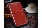 Фирменный чехол-книжка из качественной импортной кожи с подставкой застёжкой и визитницей для Samsung Galaxy J4 (2018) коричневый