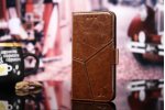 Фирменный чехол-книжка для Xiaomi Redmi 5 Plus из качественной импортной кожи прошитый по контуру с необычным геометрическим швом коричневый